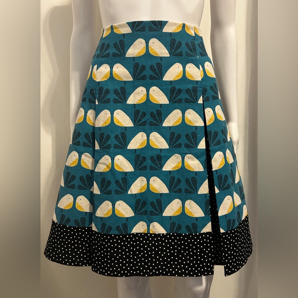 Star G Designs Sz M Teal Polka Dot Bird Pleated Flowy Skirt Boho Chic Retro Mod - Picture 1 of 4